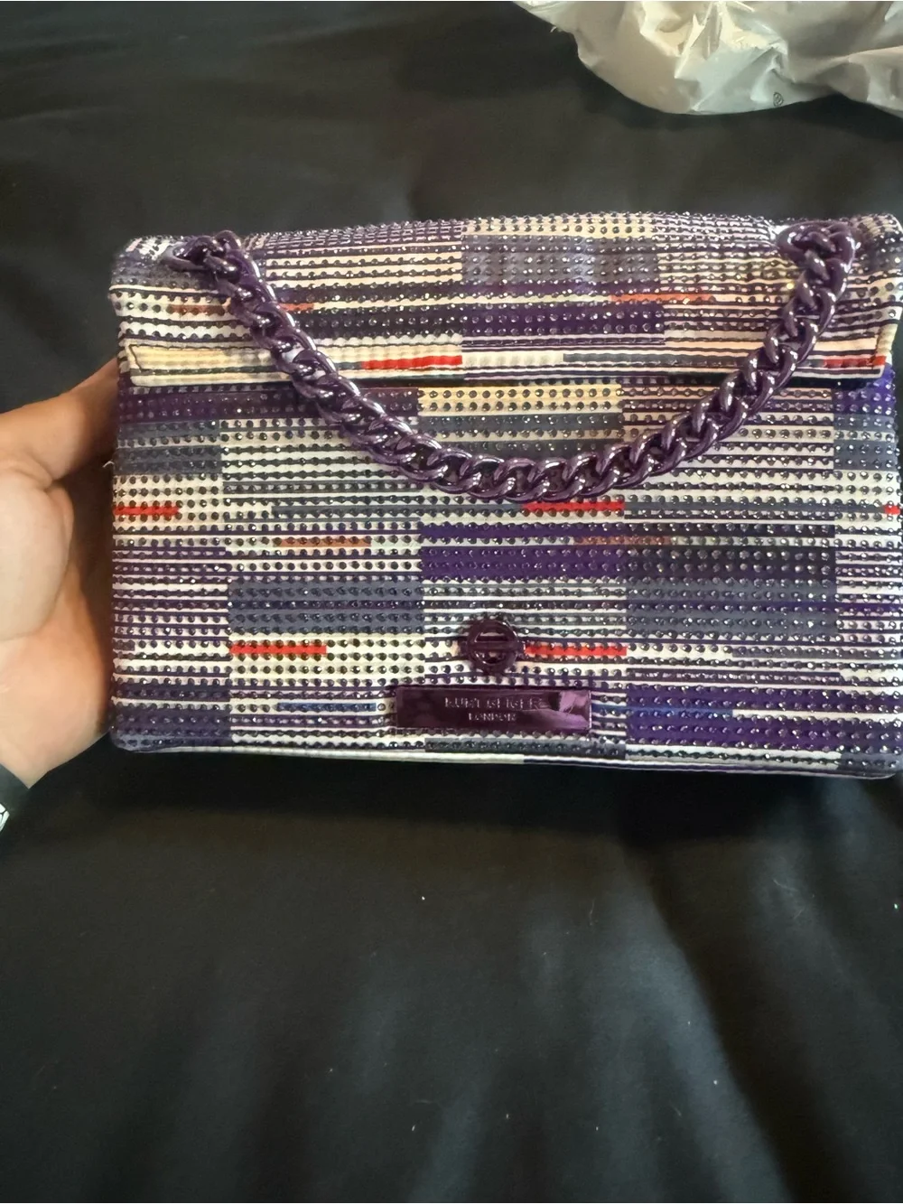 Purple Beaded Chain Shoulder Bag - Women